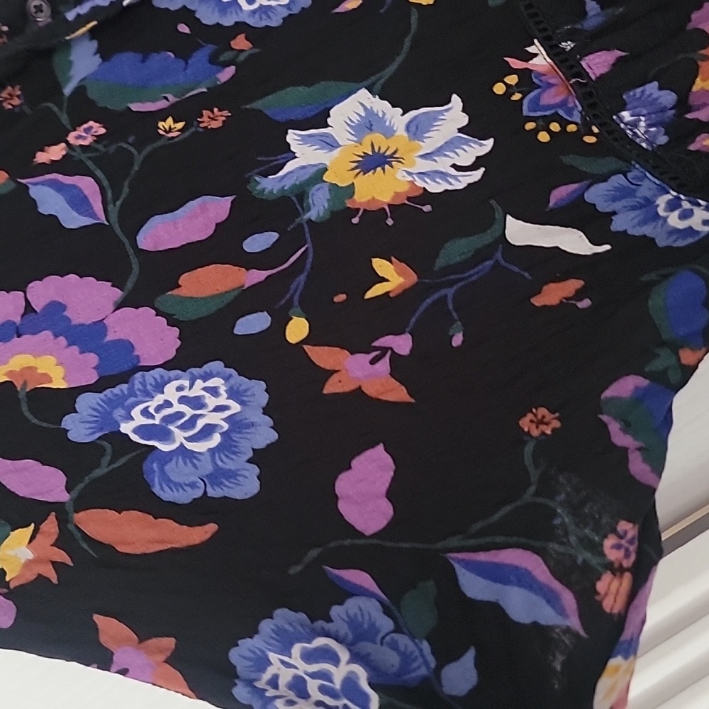 Anthropologie Josie Dolman Sleeve Floral High Low Ruffle Hem Top Size Xs X Small - Picture 2 of 7